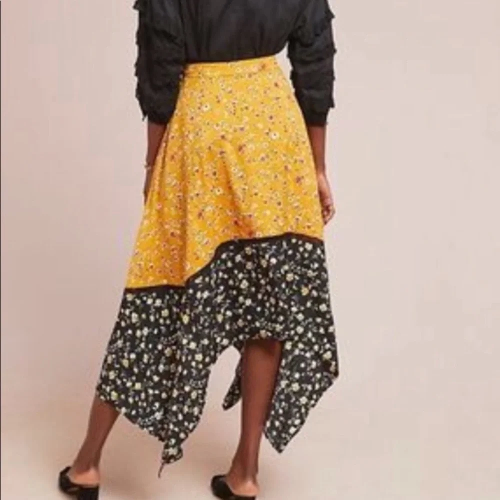 NWOT Anthropologie Isla Maude Asymmetrical MIDI Skirt Yellow Black Gold M 8 10 - Picture 2 of 4